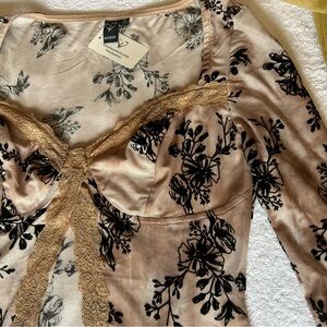 Windsor Black Floral Lace Trim Intimate Crop Top